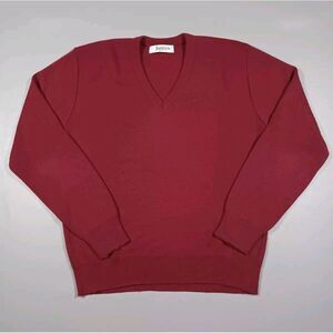 Jantzen Sweater Mens L Maroon V Neck Pullover Made‎ In USA Vintage